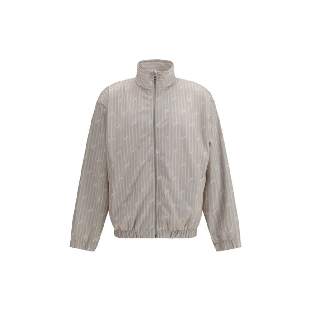 Gcds Men Pinstriped Track Jacket With All-Over Logo